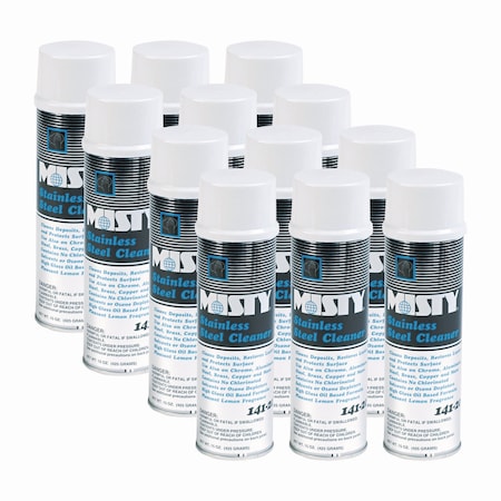 Misty Stainless Steel Cleaner & Polish, Lemon Scent, 15oz Aerosol, PK12 1001541